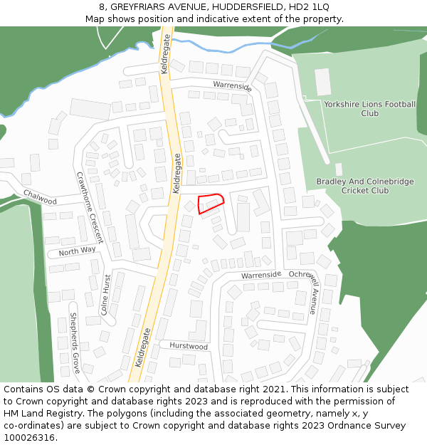 8, GREYFRIARS AVENUE, HUDDERSFIELD, HD2 1LQ: Location map and indicative extent of plot