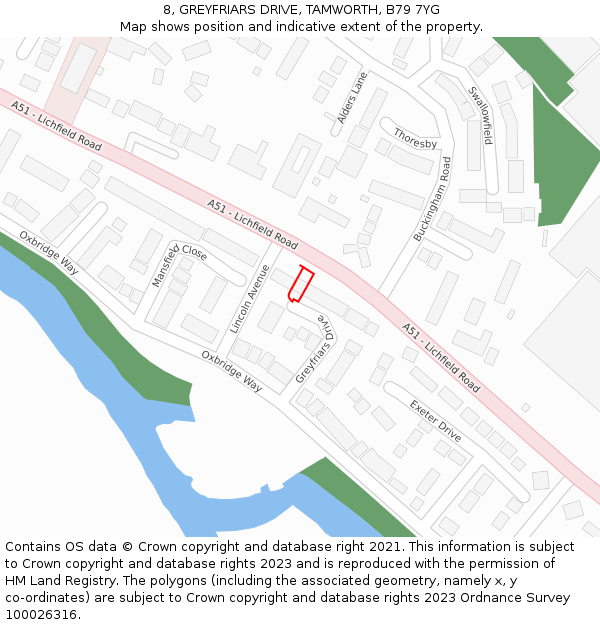 8, GREYFRIARS DRIVE, TAMWORTH, B79 7YG: Location map and indicative extent of plot