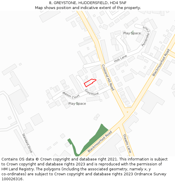 8, GREYSTONE, HUDDERSFIELD, HD4 5NF: Location map and indicative extent of plot