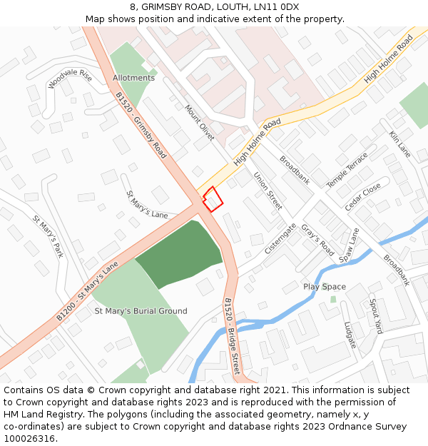 8, GRIMSBY ROAD, LOUTH, LN11 0DX: Location map and indicative extent of plot