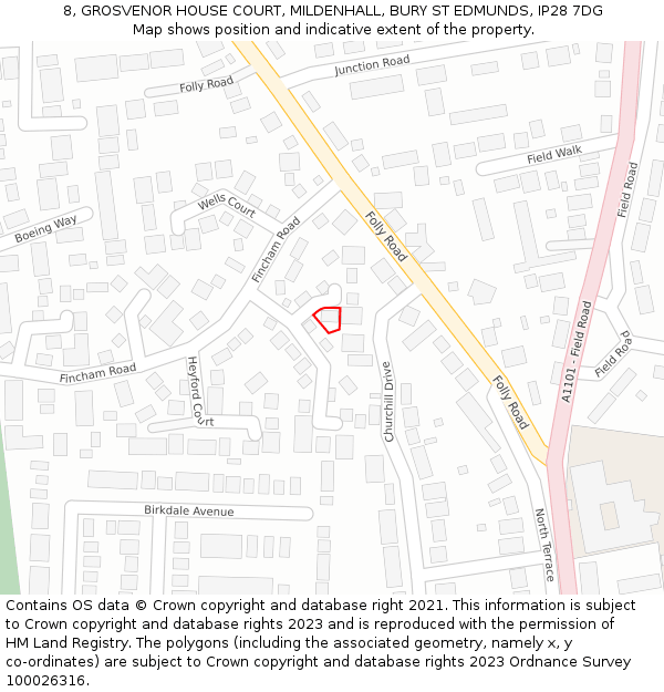 8, GROSVENOR HOUSE COURT, MILDENHALL, BURY ST EDMUNDS, IP28 7DG: Location map and indicative extent of plot