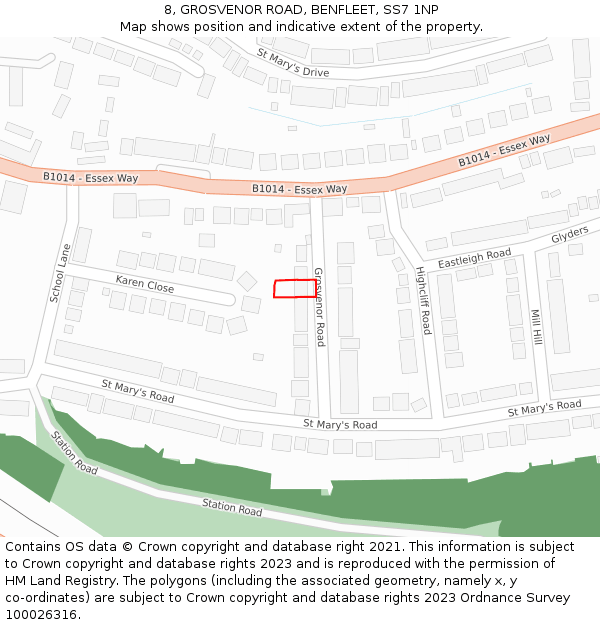 8, GROSVENOR ROAD, BENFLEET, SS7 1NP: Location map and indicative extent of plot