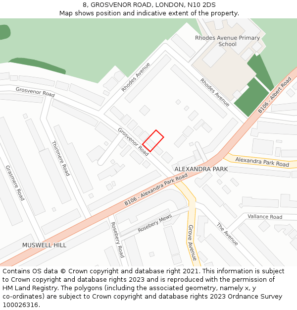 8, GROSVENOR ROAD, LONDON, N10 2DS: Location map and indicative extent of plot