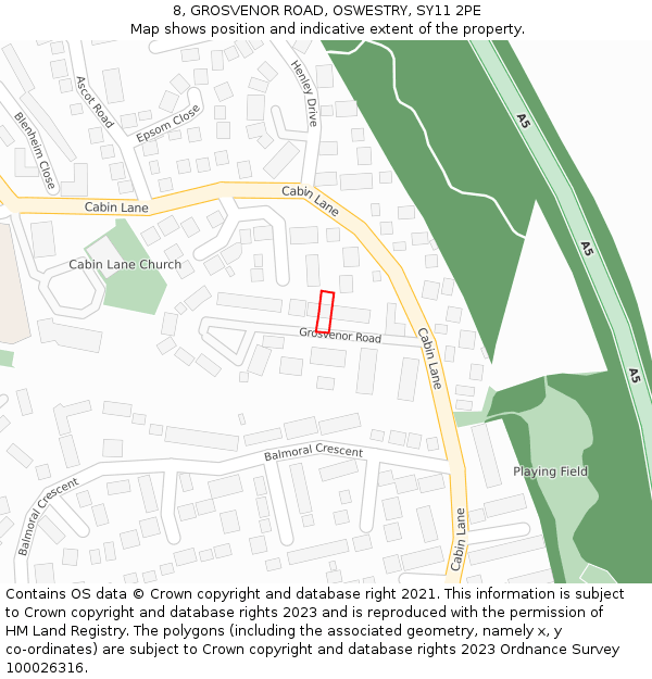 8, GROSVENOR ROAD, OSWESTRY, SY11 2PE: Location map and indicative extent of plot