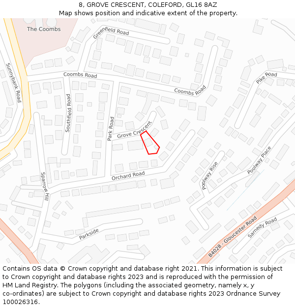 8, GROVE CRESCENT, COLEFORD, GL16 8AZ: Location map and indicative extent of plot