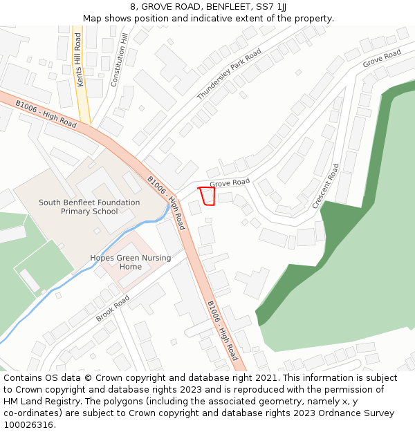 8, GROVE ROAD, BENFLEET, SS7 1JJ: Location map and indicative extent of plot