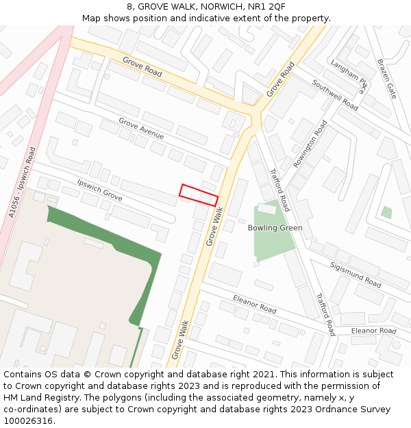 8, GROVE WALK, NORWICH, NR1 2QF: Location map and indicative extent of plot