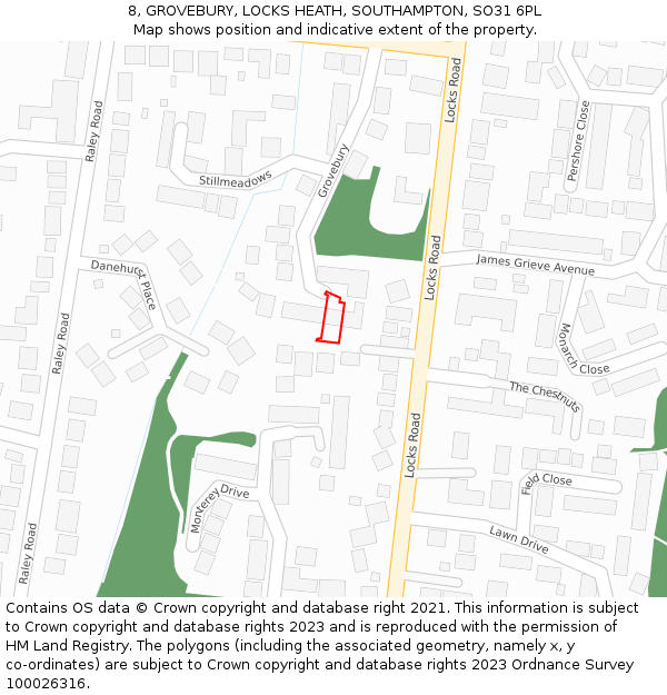 8, GROVEBURY, LOCKS HEATH, SOUTHAMPTON, SO31 6PL: Location map and indicative extent of plot