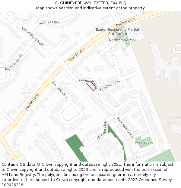 8, GUINEVERE WAY, EXETER, EX4 8LQ: Location map and indicative extent of plot