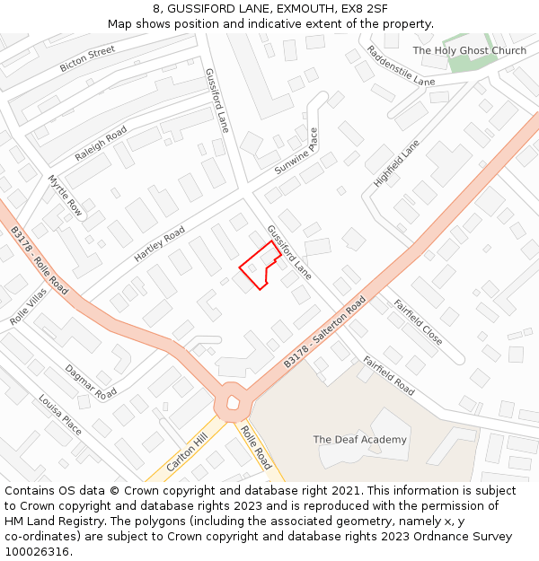 8, GUSSIFORD LANE, EXMOUTH, EX8 2SF: Location map and indicative extent of plot