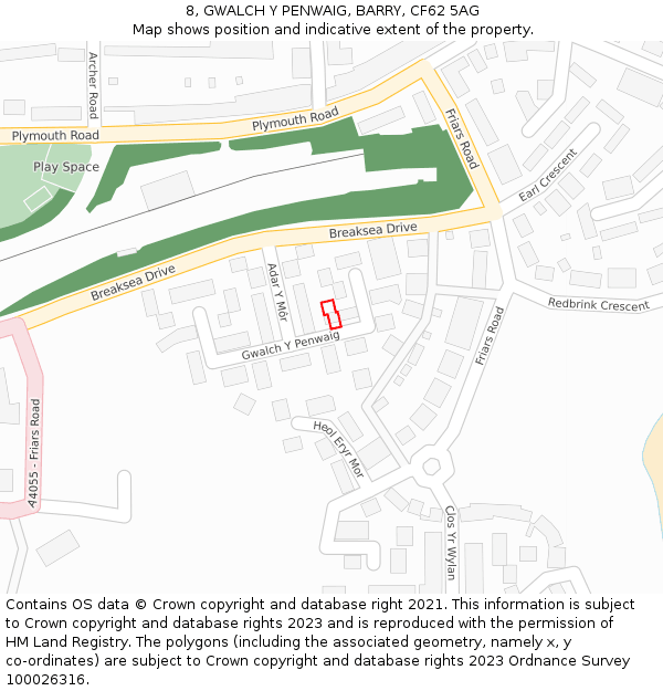 8, GWALCH Y PENWAIG, BARRY, CF62 5AG: Location map and indicative extent of plot