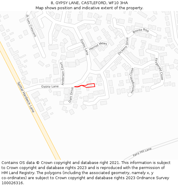 8, GYPSY LANE, CASTLEFORD, WF10 3HA: Location map and indicative extent of plot