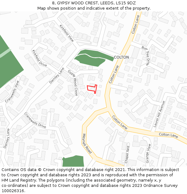 8, GYPSY WOOD CREST, LEEDS, LS15 9DZ: Location map and indicative extent of plot