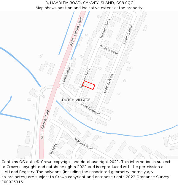 8, HAARLEM ROAD, CANVEY ISLAND, SS8 0QG: Location map and indicative extent of plot