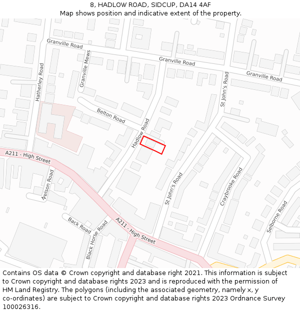 8, HADLOW ROAD, SIDCUP, DA14 4AF: Location map and indicative extent of plot