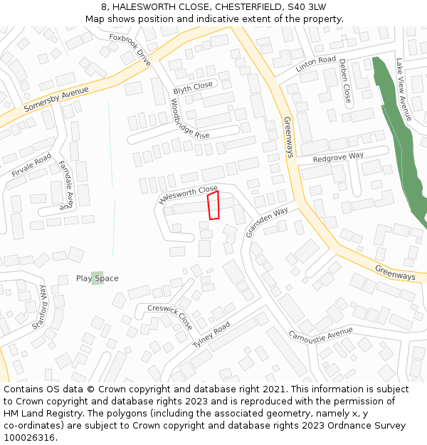 8, HALESWORTH CLOSE, CHESTERFIELD, S40 3LW: Location map and indicative extent of plot