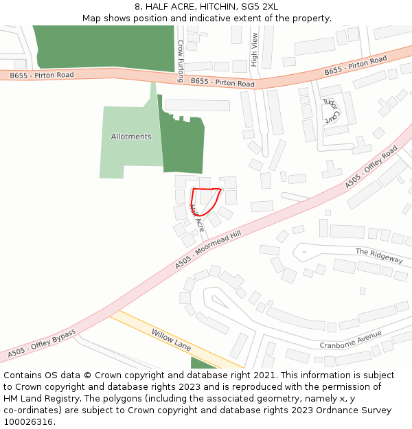 8, HALF ACRE, HITCHIN, SG5 2XL: Location map and indicative extent of plot