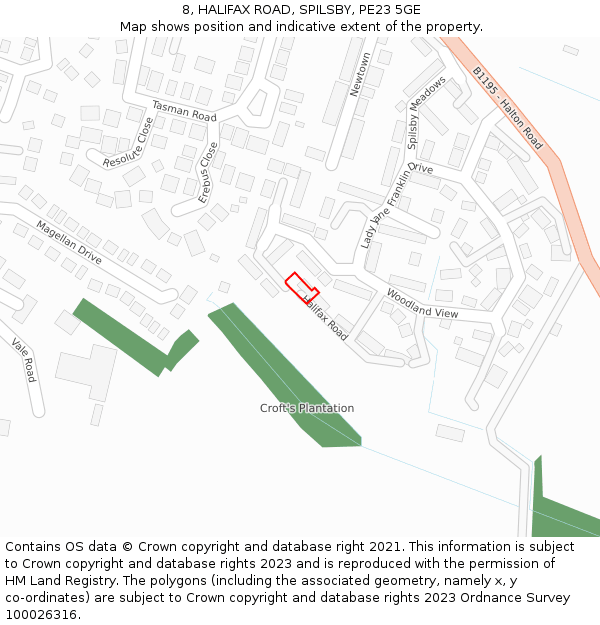 8, HALIFAX ROAD, SPILSBY, PE23 5GE: Location map and indicative extent of plot