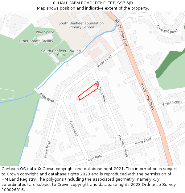 8, HALL FARM ROAD, BENFLEET, SS7 5JD: Location map and indicative extent of plot