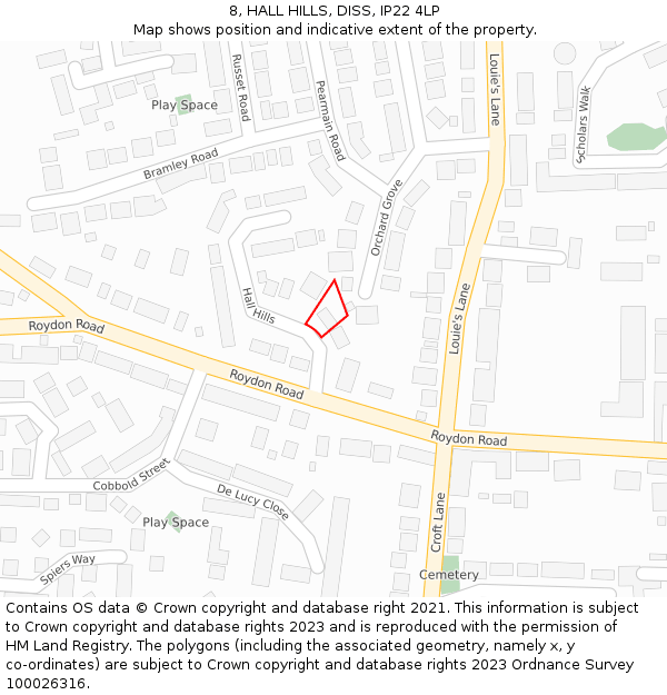 8, HALL HILLS, DISS, IP22 4LP: Location map and indicative extent of plot