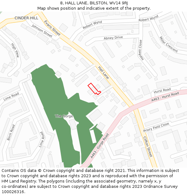 8, HALL LANE, BILSTON, WV14 9RJ: Location map and indicative extent of plot