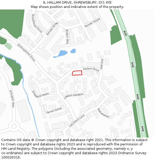 8, HALLAM DRIVE, SHREWSBURY, SY1 4YE: Location map and indicative extent of plot