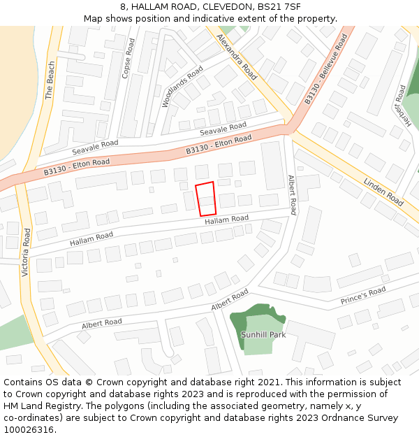 8, HALLAM ROAD, CLEVEDON, BS21 7SF: Location map and indicative extent of plot