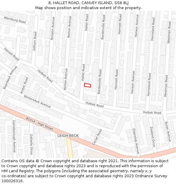 8, HALLET ROAD, CANVEY ISLAND, SS8 8LJ: Location map and indicative extent of plot