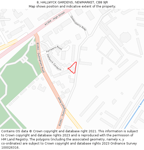 8, HALLWYCK GARDENS, NEWMARKET, CB8 9JR: Location map and indicative extent of plot