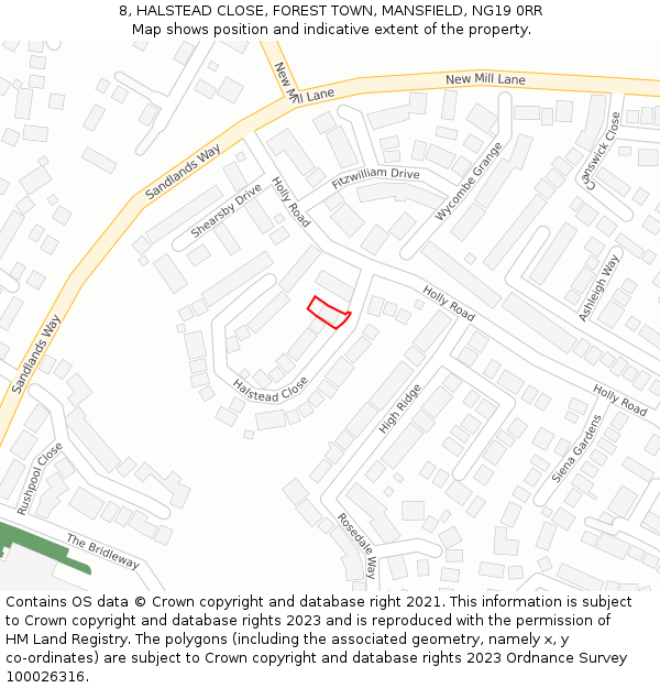8, HALSTEAD CLOSE, FOREST TOWN, MANSFIELD, NG19 0RR: Location map and indicative extent of plot