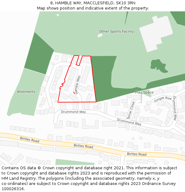8, HAMBLE WAY, MACCLESFIELD, SK10 3RN: Location map and indicative extent of plot