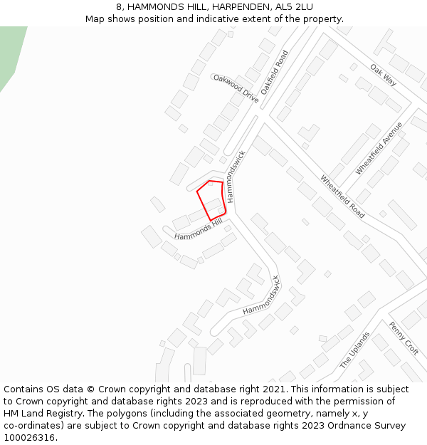 8, HAMMONDS HILL, HARPENDEN, AL5 2LU: Location map and indicative extent of plot