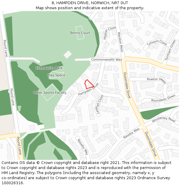 8, HAMPDEN DRIVE, NORWICH, NR7 0UT: Location map and indicative extent of plot