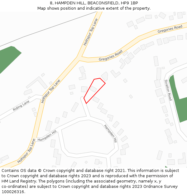 8, HAMPDEN HILL, BEACONSFIELD, HP9 1BP: Location map and indicative extent of plot