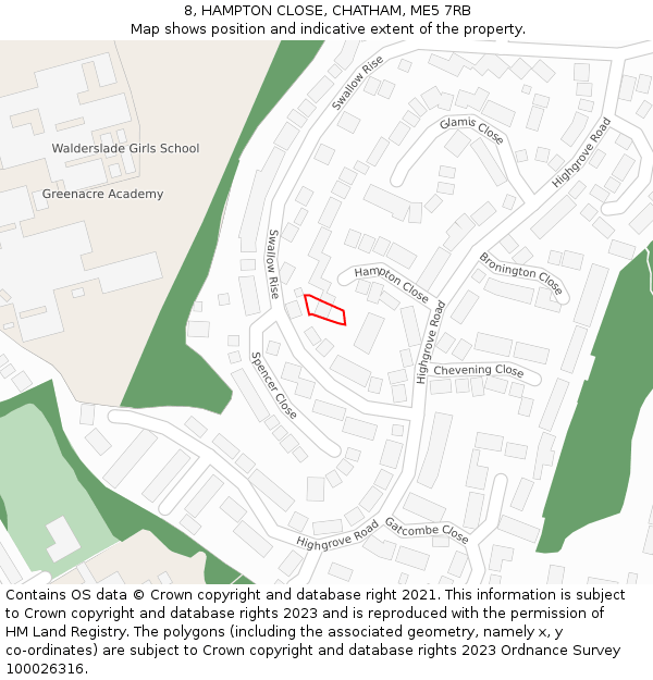 8, HAMPTON CLOSE, CHATHAM, ME5 7RB: Location map and indicative extent of plot