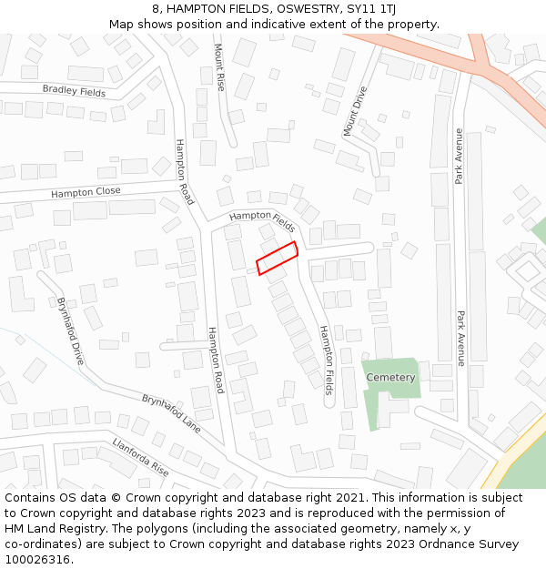 8, HAMPTON FIELDS, OSWESTRY, SY11 1TJ: Location map and indicative extent of plot