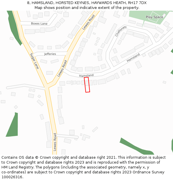 8, HAMSLAND, HORSTED KEYNES, HAYWARDS HEATH, RH17 7DX: Location map and indicative extent of plot