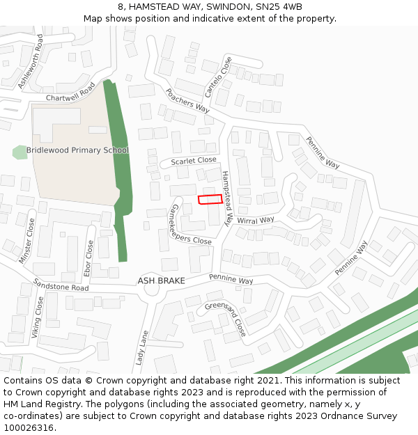 8, HAMSTEAD WAY, SWINDON, SN25 4WB: Location map and indicative extent of plot