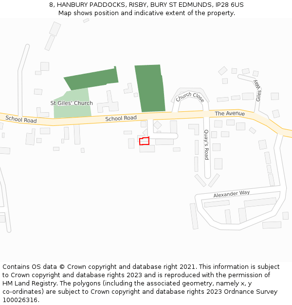 8, HANBURY PADDOCKS, RISBY, BURY ST EDMUNDS, IP28 6US: Location map and indicative extent of plot