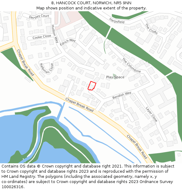 8, HANCOCK COURT, NORWICH, NR5 9NN: Location map and indicative extent of plot