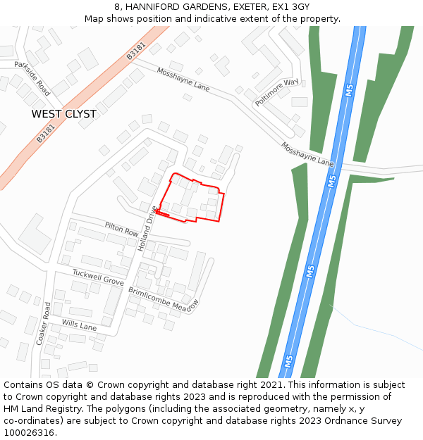 8, HANNIFORD GARDENS, EXETER, EX1 3GY: Location map and indicative extent of plot