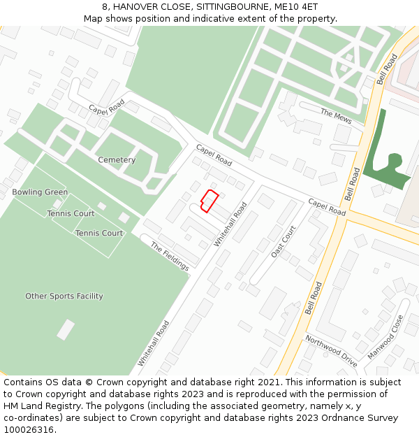 8, HANOVER CLOSE, SITTINGBOURNE, ME10 4ET: Location map and indicative extent of plot
