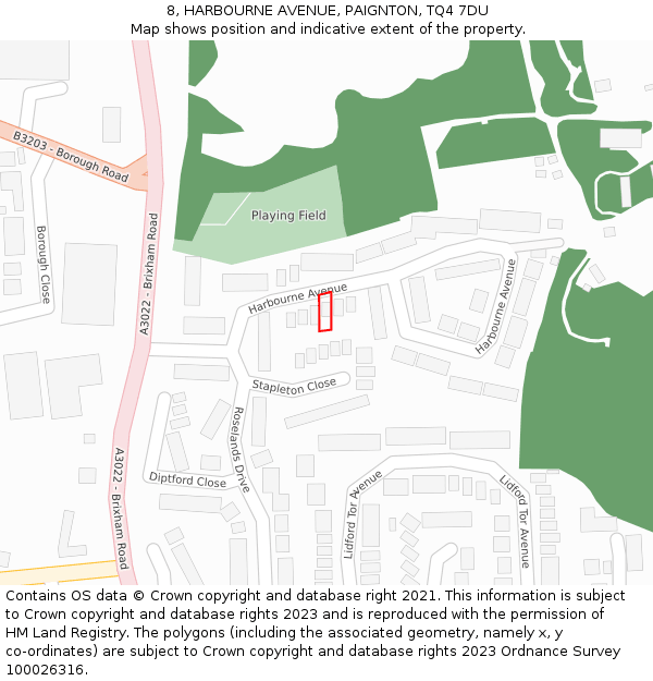 8, HARBOURNE AVENUE, PAIGNTON, TQ4 7DU: Location map and indicative extent of plot