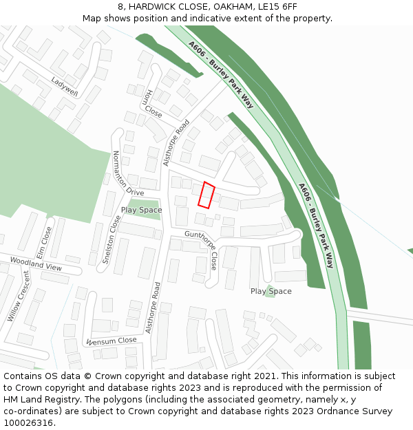 8, HARDWICK CLOSE, OAKHAM, LE15 6FF: Location map and indicative extent of plot