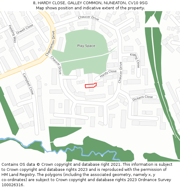 8, HARDY CLOSE, GALLEY COMMON, NUNEATON, CV10 9SG: Location map and indicative extent of plot