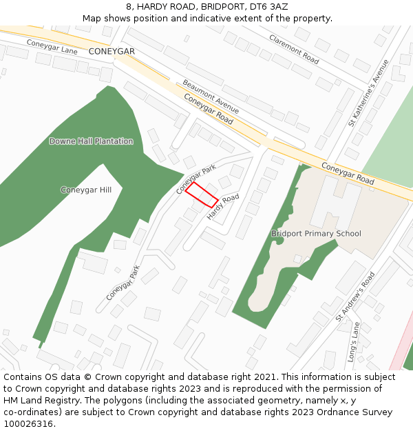 8, HARDY ROAD, BRIDPORT, DT6 3AZ: Location map and indicative extent of plot