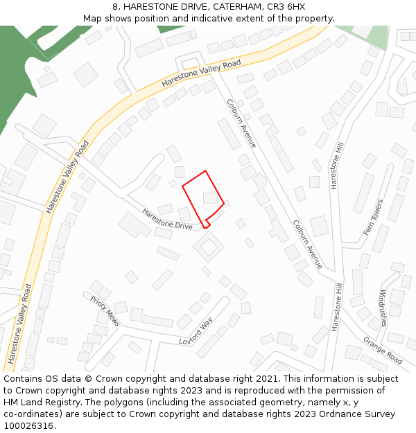 8, HARESTONE DRIVE, CATERHAM, CR3 6HX: Location map and indicative extent of plot