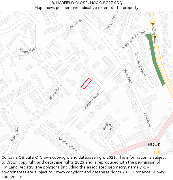 8, HARFIELD CLOSE, HOOK, RG27 9DQ: Location map and indicative extent of plot