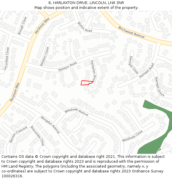 8, HARLAXTON DRIVE, LINCOLN, LN6 3NR: Location map and indicative extent of plot
