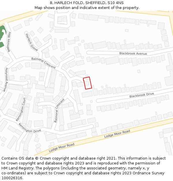 8, HARLECH FOLD, SHEFFIELD, S10 4NS: Location map and indicative extent of plot